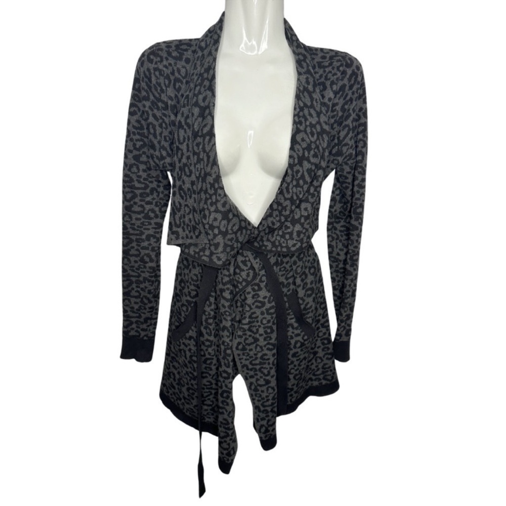 Dahlia | black and grey animal printed wrap belt cardigan small